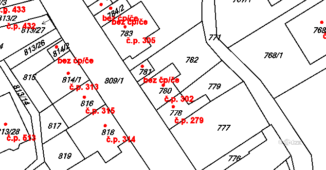 Novosedlice 302 na parcele st. 780 v KÚ Novosedlice, Katastrální mapa