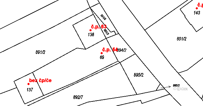 Pucov 54 na parcele st. 69 v KÚ Pucov, Katastrální mapa