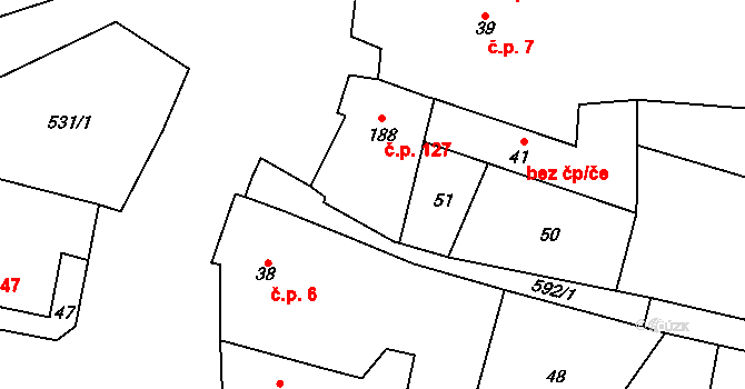 Třebenice 127 na parcele st. 188 v KÚ Třebenice na Moravě, Katastrální mapa