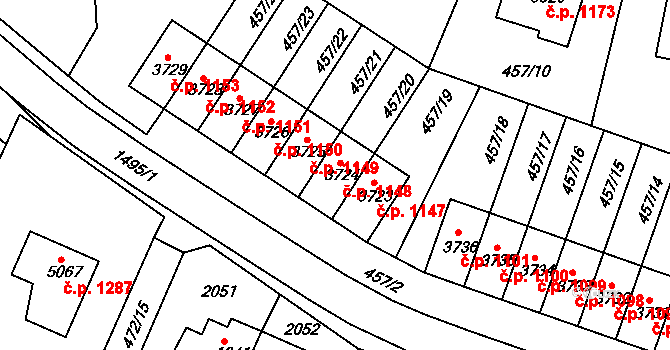 Horka-Domky 1148, Třebíč na parcele st. 3724 v KÚ Třebíč, Katastrální mapa