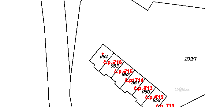 Náměšť nad Oslavou 716 na parcele st. 964 v KÚ Náměšť nad Oslavou, Katastrální mapa