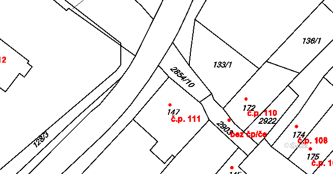 Bělá pod Bezdězem 111 na parcele st. 147 v KÚ Bělá pod Bezdězem, Katastrální mapa