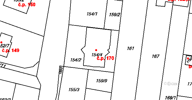 Ivanovice 170, Brno na parcele st. 154/4 v KÚ Ivanovice, Katastrální mapa