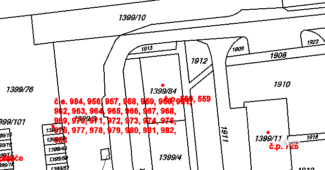 Štýřice 559,560, Brno na parcele st. 1399/84 v KÚ Štýřice, Katastrální mapa