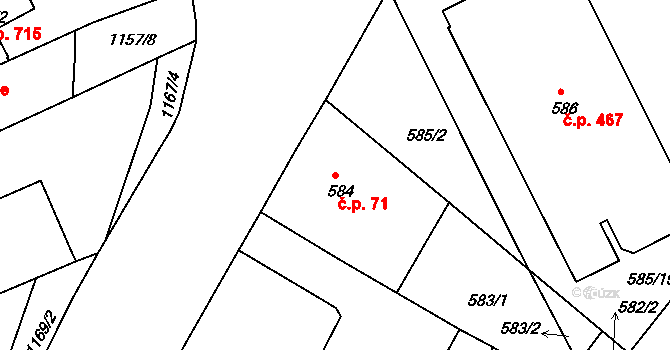 Trnitá 71, Brno na parcele st. 584 v KÚ Trnitá, Katastrální mapa