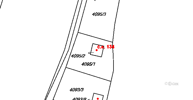 Líšeň 134, Brno na parcele st. 4095/2 v KÚ Líšeň, Katastrální mapa