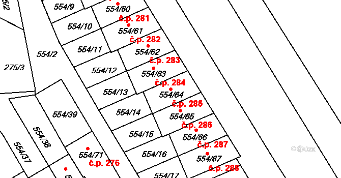 Čekanice 285, Tábor na parcele st. 554/64 v KÚ Čekanice u Tábora, Katastrální mapa