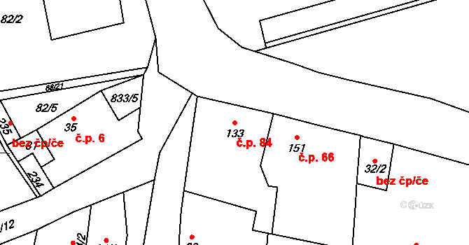 Žerotín 84 na parcele st. 133 v KÚ Žerotín u Panenského Týnce, Katastrální mapa