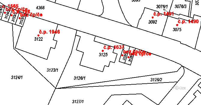 Teplice 1637 na parcele st. 3125 v KÚ Teplice, Katastrální mapa