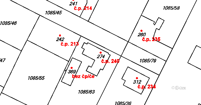 Čečelice 240 na parcele st. 274 v KÚ Čečelice, Katastrální mapa