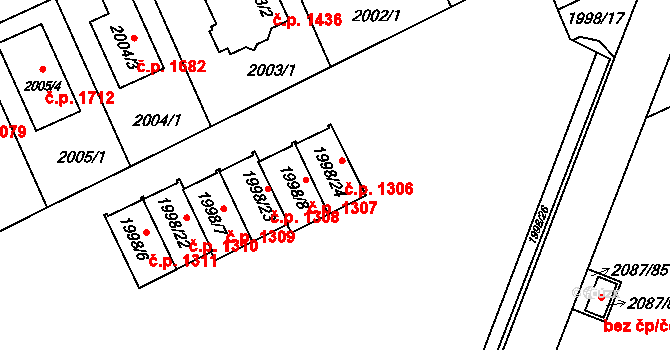 Radotín 1306, Praha na parcele st. 1998/24 v KÚ Radotín, Katastrální mapa