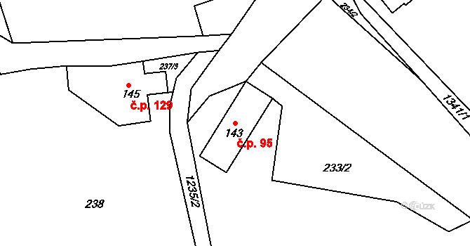 Čistá v Krkonoších 95, Černý Důl na parcele st. 143 v KÚ Čistá v Krkonoších, Katastrální mapa