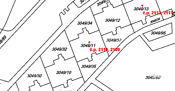 Libeň 2109,2110, Praha na parcele st. 3049/11 v KÚ Libeň, Katastrální mapa