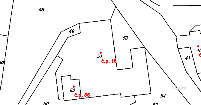 Chlum 16, Nalžovice na parcele st. 51 v KÚ Nalžovice, Katastrální mapa