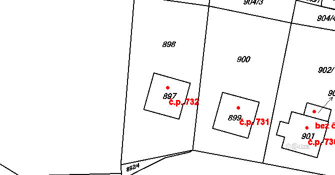 Sedlčany 732 na parcele st. 897 v KÚ Sedlčany, Katastrální mapa