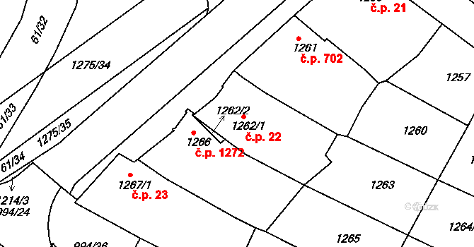 Mutěnice 22 na parcele st. 1262/1 v KÚ Mutěnice, Katastrální mapa