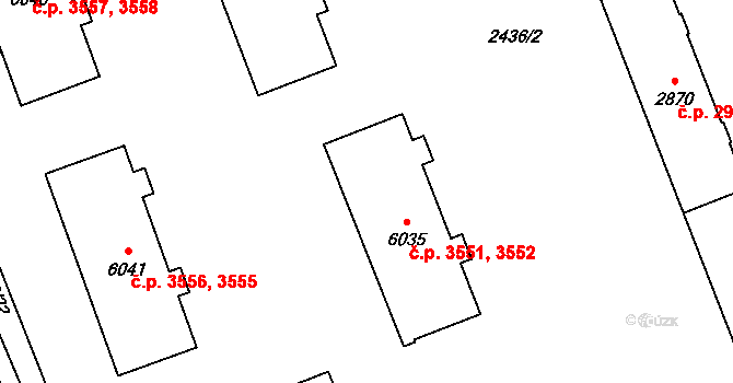 Hodonín 3551,3552 na parcele st. 6035 v KÚ Hodonín, Katastrální mapa