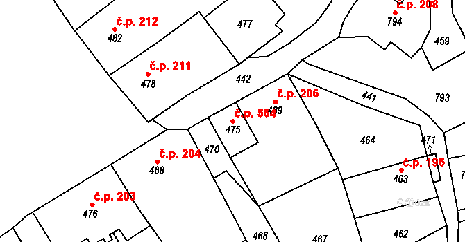Hodkovice nad Mohelkou 564 na parcele st. 475 v KÚ Hodkovice nad Mohelkou, Katastrální mapa