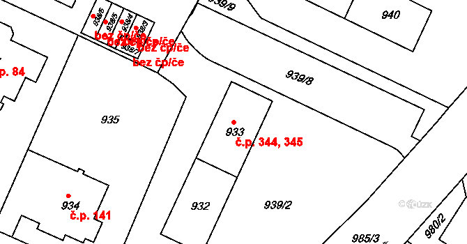 Liberec V-Kristiánov 344,345, Liberec na parcele st. 932 v KÚ Liberec, Katastrální mapa