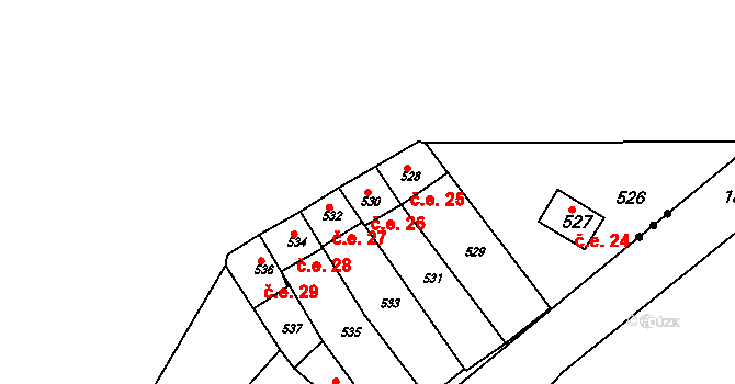 Kanice 26 na parcele st. 530 v KÚ Kanice, Katastrální mapa