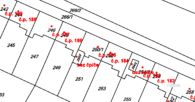 Padochov 185, Oslavany na parcele st. 250/1 v KÚ Padochov, Katastrální mapa