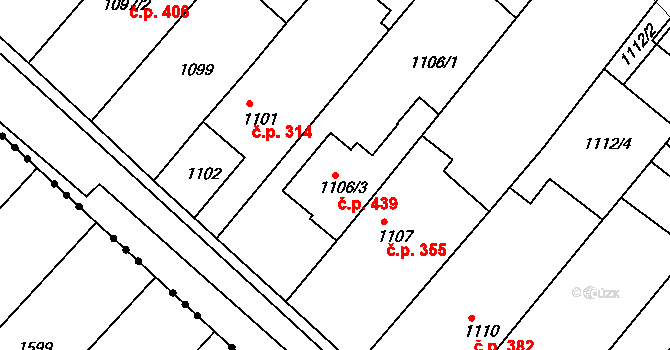 Troubsko 439 na parcele st. 1106/3 v KÚ Troubsko, Katastrální mapa