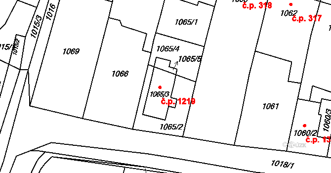 Mohelnice 1219 na parcele st. 1065/3 v KÚ Mohelnice, Katastrální mapa