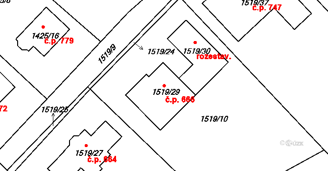 Vinoř 666, Praha na parcele st. 1519/29 v KÚ Vinoř, Katastrální mapa