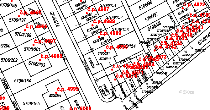 Jihlava 4990 na parcele st. 5706/211 v KÚ Jihlava, Katastrální mapa
