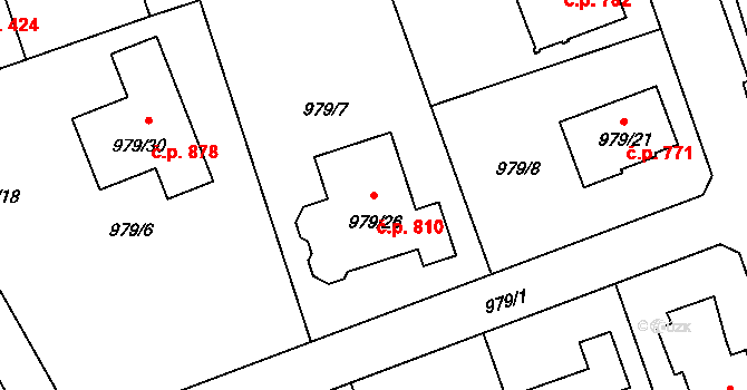 Planá nad Lužnicí 810 na parcele st. 979/26 v KÚ Planá nad Lužnicí, Katastrální mapa