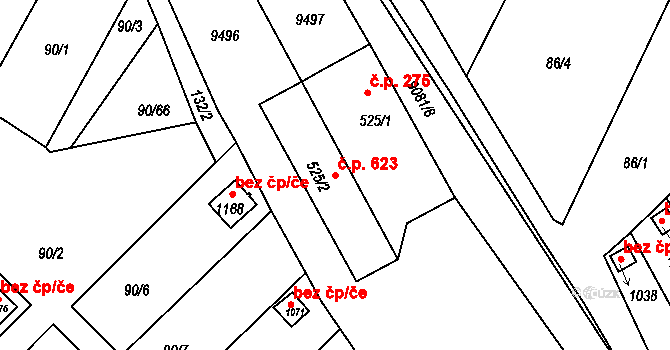Slavonice 623 na parcele st. 525/2 v KÚ Slavonice, Katastrální mapa