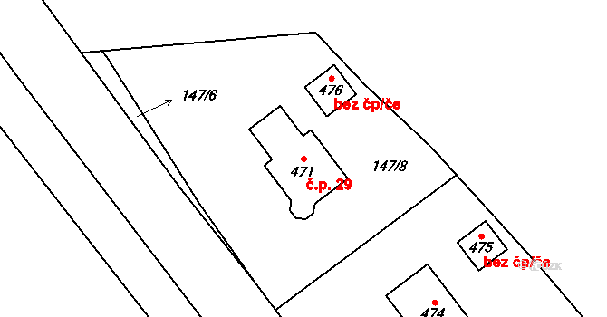 Blažejovice 29, Zbytiny na parcele st. 471 v KÚ Zbytiny, Katastrální mapa