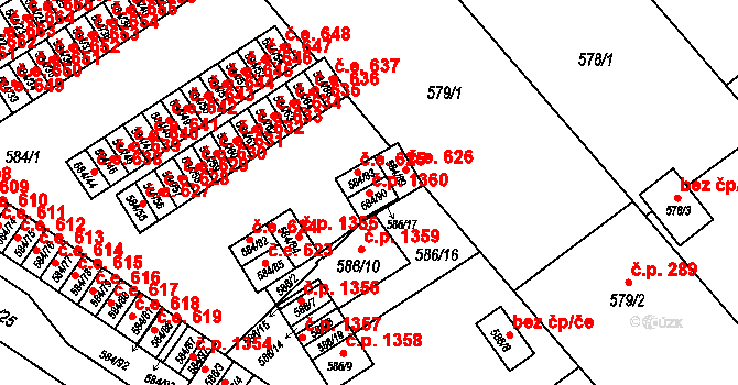 Ráj 1360, Karviná na parcele st. 584/90 v KÚ Ráj, Katastrální mapa