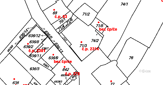 Boskovice 2314 na parcele st. 71/3 v KÚ Boskovice, Katastrální mapa