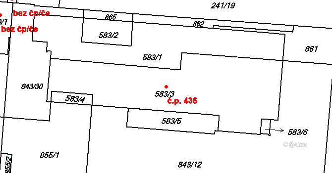 Sady 436, Uherské Hradiště na parcele st. 583/1 v KÚ Sady, Katastrální mapa