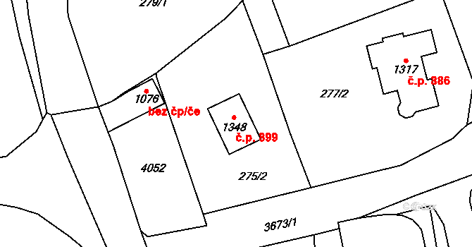 Hranice 899 na parcele st. 1348 v KÚ Hranice u Aše, Katastrální mapa