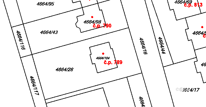 Litomyšlské Předměstí 789, Vysoké Mýto na parcele st. 4664/104 v KÚ Vysoké Mýto, Katastrální mapa