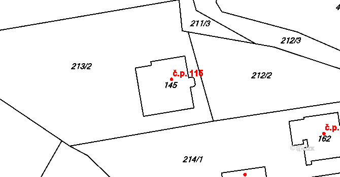 Hoření Vinice 115, Kly na parcele st. 145 v KÚ Záboří u Kel, Katastrální mapa