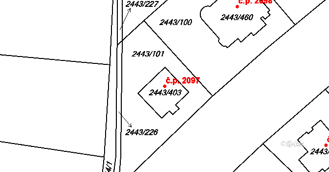 Roztoky 2097 na parcele st. 2443/403 v KÚ Roztoky u Prahy, Katastrální mapa