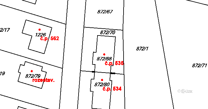 Štěnovice 534,535 na parcele st. 872/68 v KÚ Štěnovice, Katastrální mapa