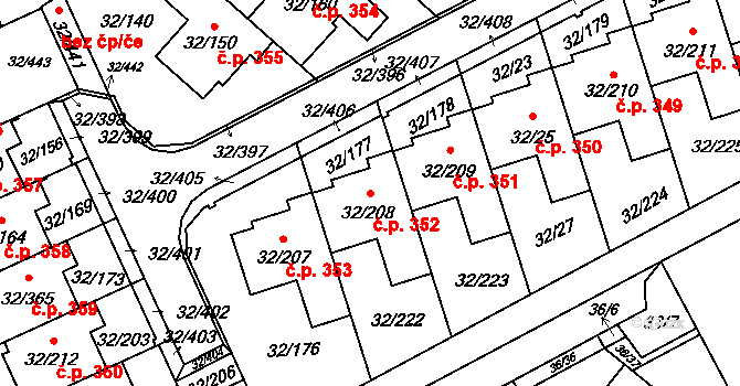 Česká 352 na parcele st. 32/208 v KÚ Česká, Katastrální mapa