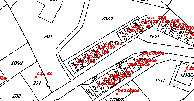 Rumburk 1 129, Rumburk na parcele st. 207/6 v KÚ Rumburk, Katastrální mapa