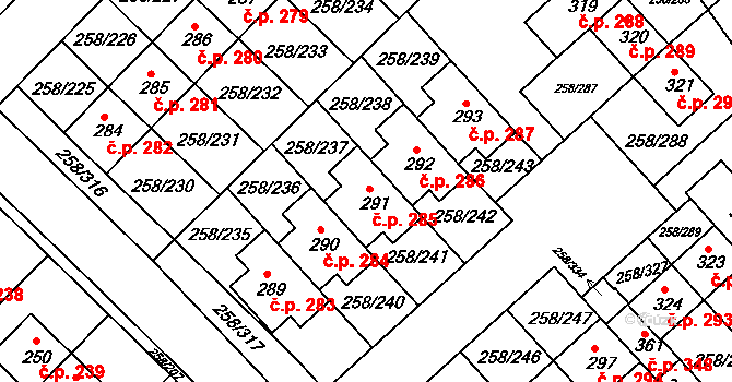 Jenštejn 285 na parcele st. 291 v KÚ Jenštejn, Katastrální mapa