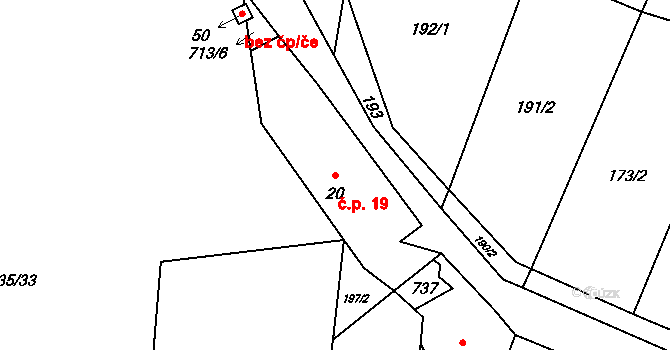 Tojice 19 na parcele st. 20 v KÚ Tojice, Katastrální mapa