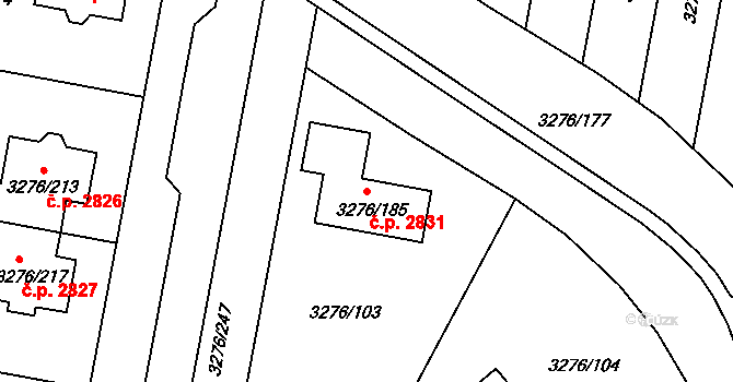 Louny 2831 na parcele st. 3276/185 v KÚ Louny, Katastrální mapa