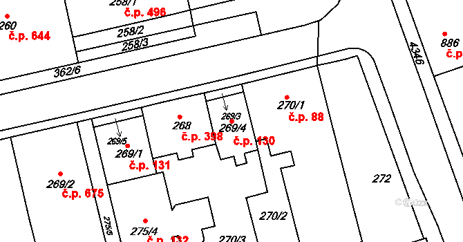 Frýdlant 130, Frýdlant nad Ostravicí na parcele st. 269/4 v KÚ Frýdlant nad Ostravicí, Katastrální mapa