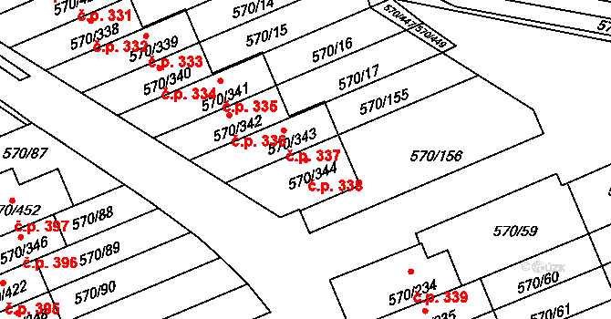 Žďár nad Sázavou 2 338, Žďár nad Sázavou na parcele st. 570/344 v KÚ Zámek Žďár, Katastrální mapa