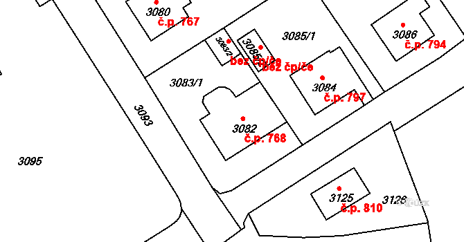 Žďár nad Sázavou 5 768, Žďár nad Sázavou na parcele st. 3082 v KÚ Město Žďár, Katastrální mapa