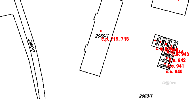 Nové Město na Moravě 718,719 na parcele st. 2969/1 v KÚ Nové Město na Moravě, Katastrální mapa