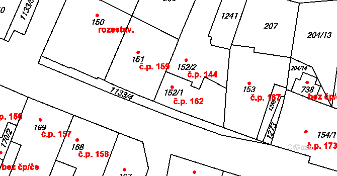 Svratka 162 na parcele st. 152/1 v KÚ Svratka, Katastrální mapa